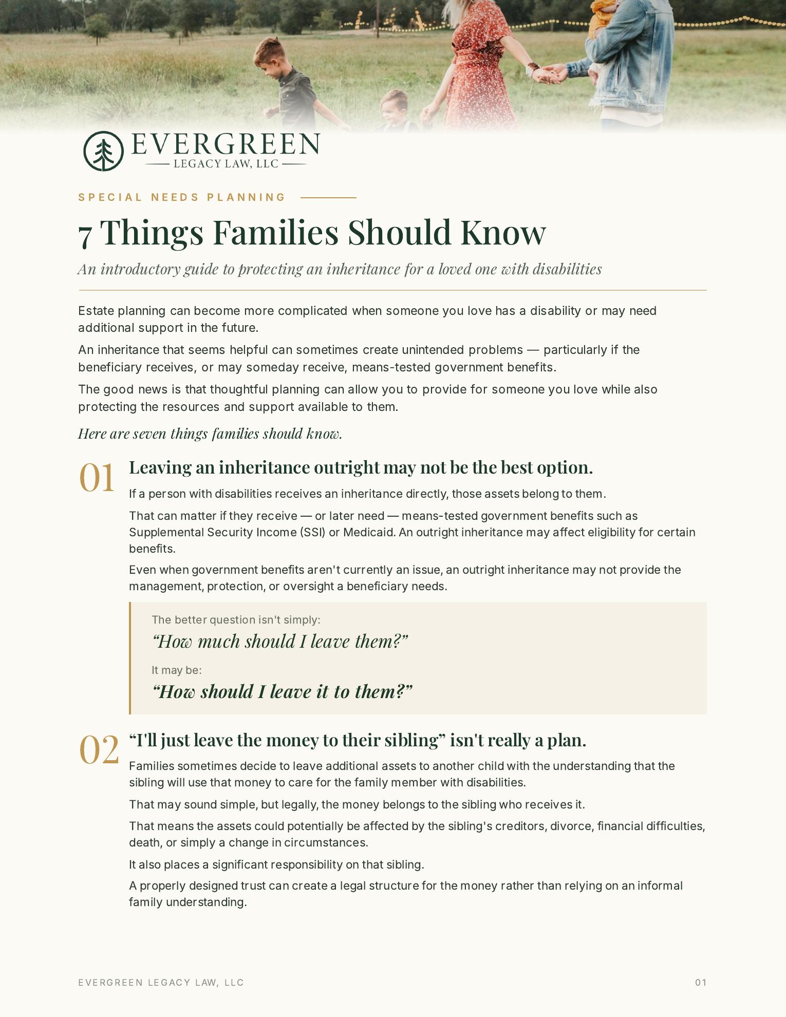 Cover of Special Needs Planning: 7 Things Families Should Know